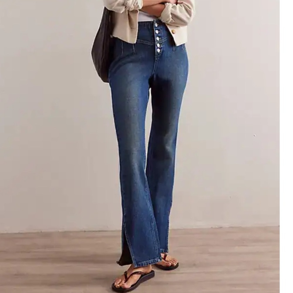 Free People We the Free CRVY Nix Corset Jeans Medium Wash Exposed Button Fly-32